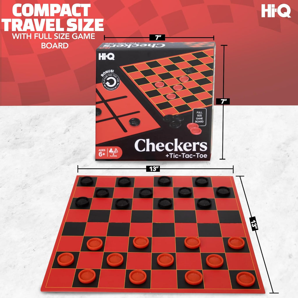 HI-Q Checkers & Tic-Tac-Toe Board Game Set – Classic Strategy for Kids & Family – Features Interlocking Stacking