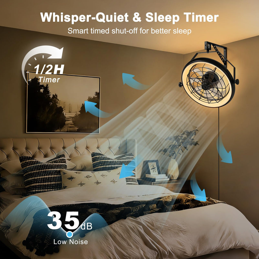 23" Wall Mount Fan with Light,Plug in Wall Fan with Remote/App Control