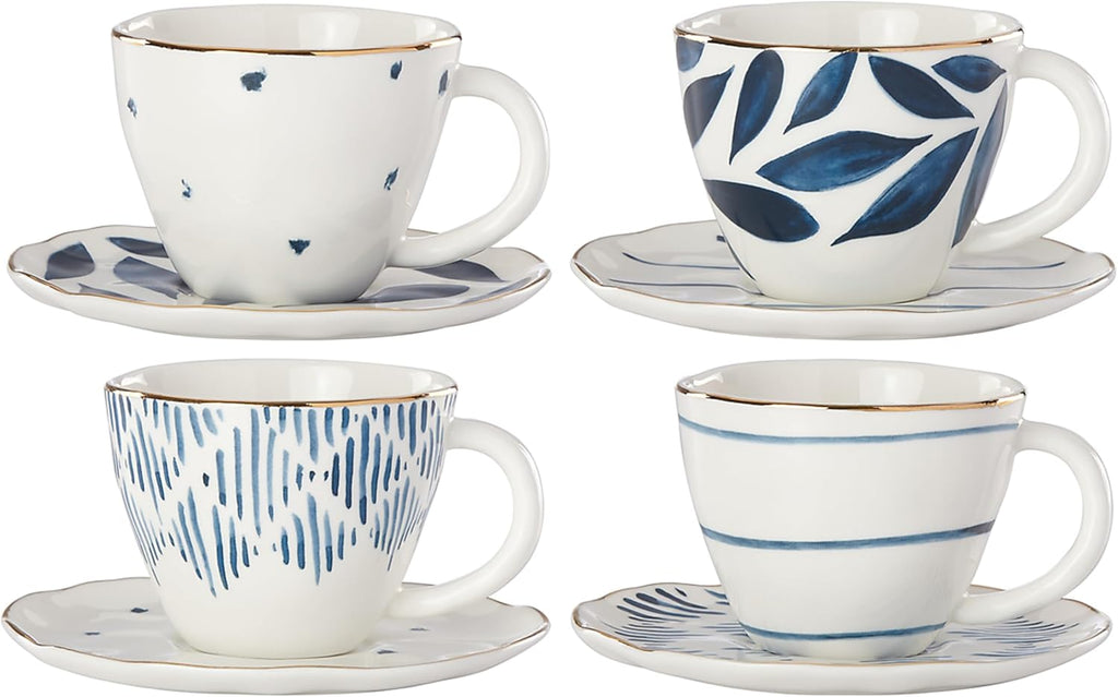 Porcelain Blue Bay 4-Piece Espresso Cup & Saucer Set, 2.45 LB