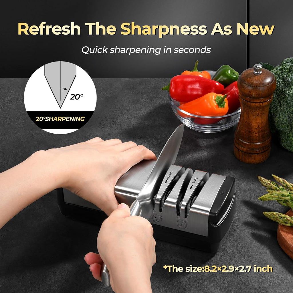 Knife Sharpener, Diamond Abrasives Electric Knife Sharpener for Stainless Steel and Ceramic Knives, with Scissors