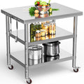 36" X 24" Stainless Steel Table with Wheels, 3 Shelves