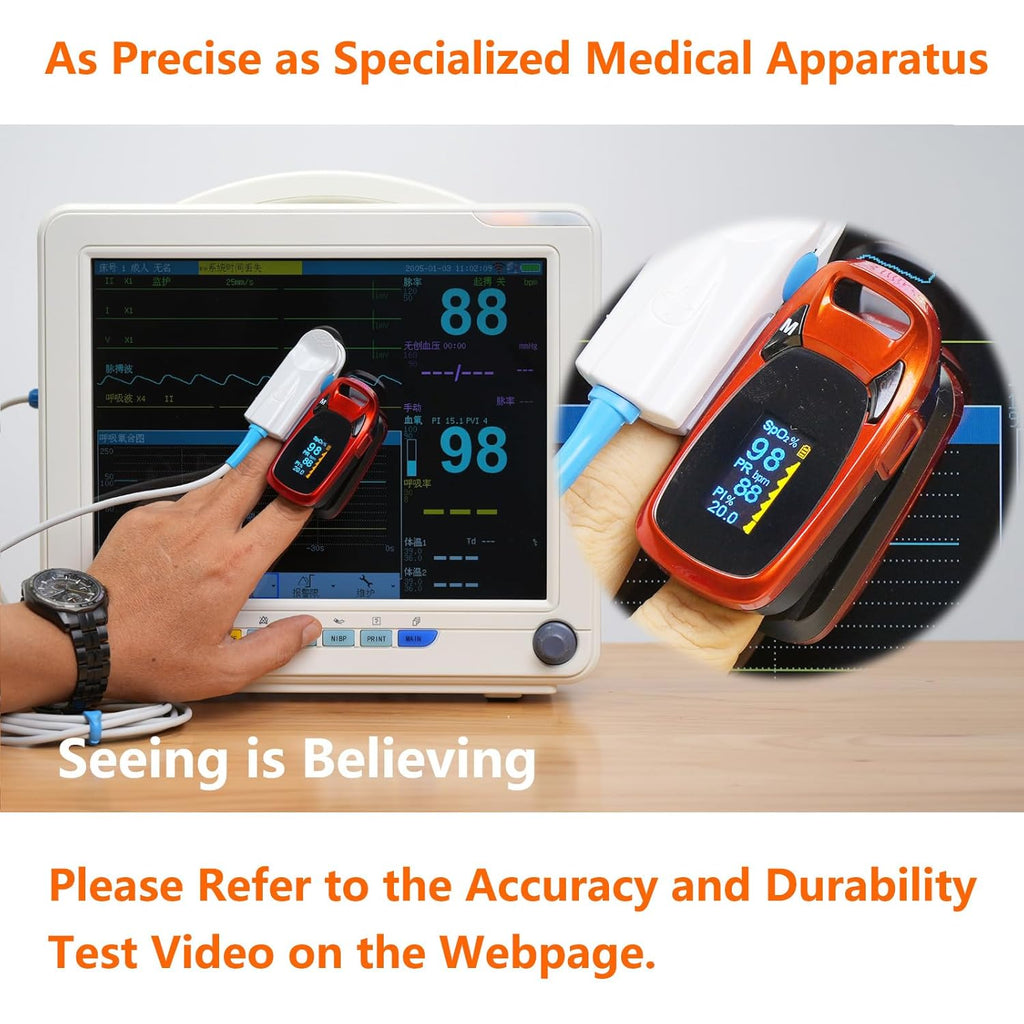 Fingertip Pulse Oximeter with Plethysmograph and Perfusion Index, include carrying case, Large OLED Digital Display