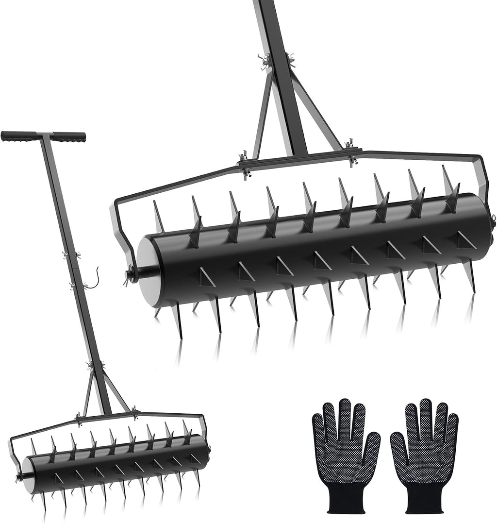 18Inch Rolling Lawn Aerator, Upgraded Heavy Duty Aerators | Lawn Soil Penetrator Spikes w/ 3 Adjustable Height