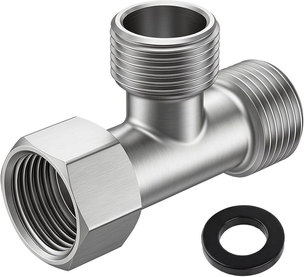 3/8 Compression Tee Valve Adapter, Brass 3 Way Adapter Tee Connector Angle Stop Water Line Connector T Pipe Fitting, Silver
