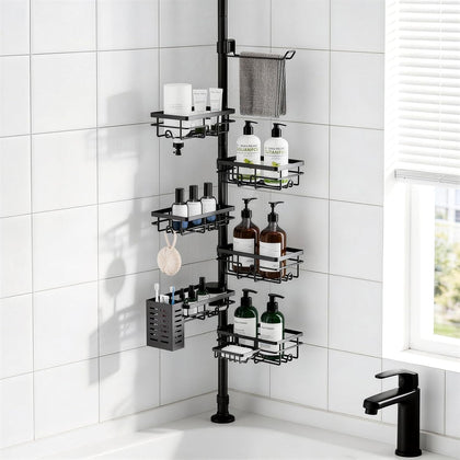 Shower Caddy Organizer Tension Pole, Corner Shower Shelves Bathroom Storage | 6 Tier Shelf, Rustproof 30-120’’