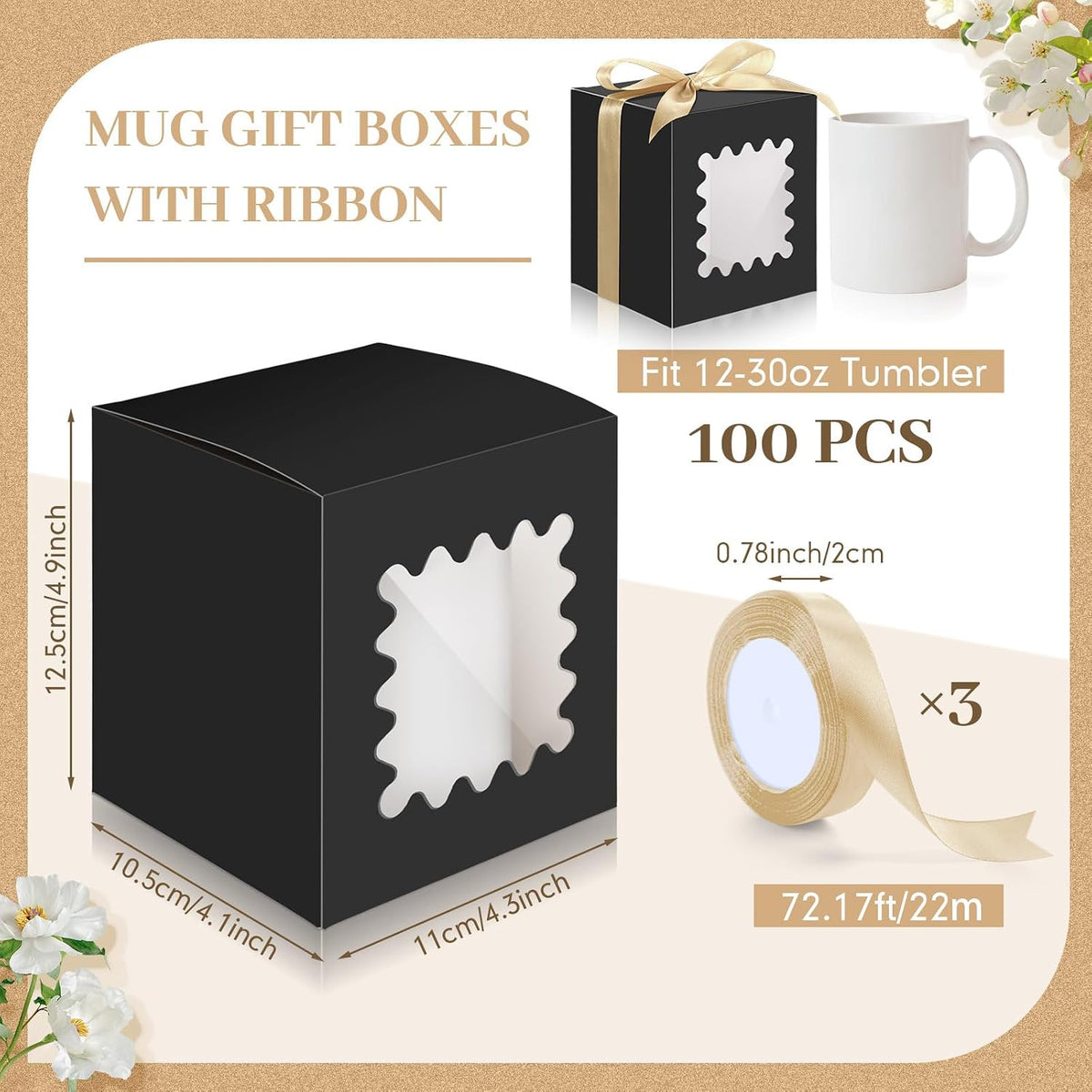100 Pcs Mug Gift Box with Window Bulk, Coffee Mug Gift Box, Black