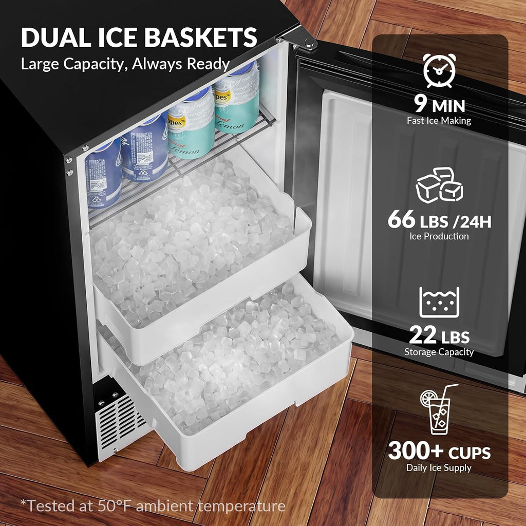 2-in-1 Under Counter Nugget Ice Maker with Beverage Refrigerator