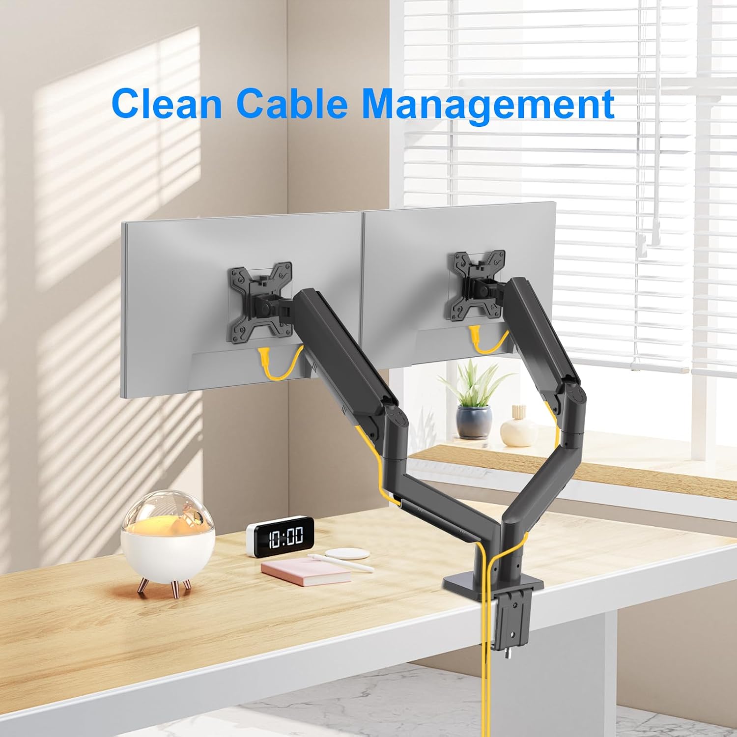 Dual Gas Spring Monitor Arm for 13-32 Inch Monitors, Desk Mount | Supports 19.8 lbs/Arm | Smooth Gas Spring | Full