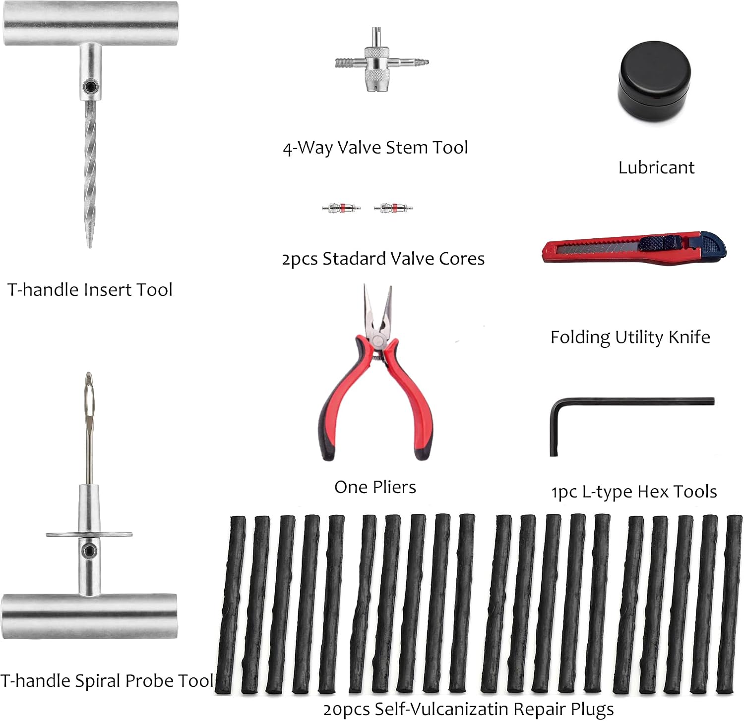 Flat Tire Repair Kit with Plugs 31 Pcs for Car, Motorcycle, ATV, Jeep, Truck, Tractor Flat Tire Puncture Repair