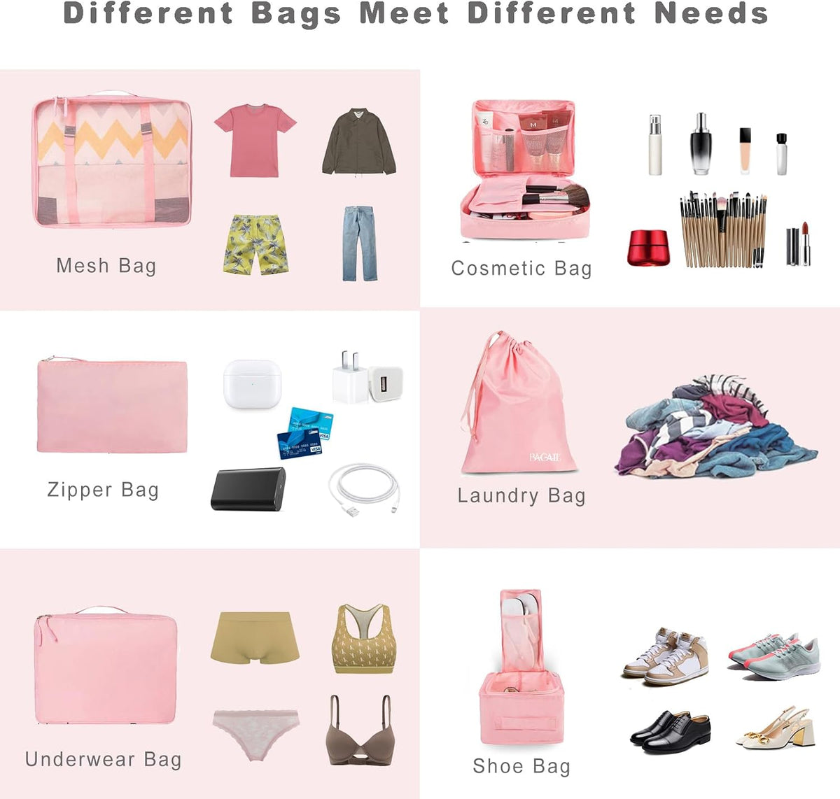 8 Set Packing Cubes Luggage Packing Organizers for Travel Accessories-Blush Pink
