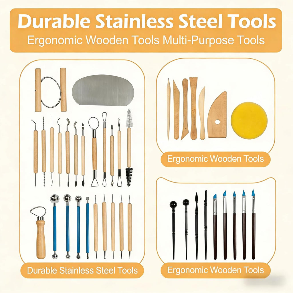 43 Pcs Clay Tools Kit Pottery Tools Polymer Clay Sculpting Tools Kit for Carving Air Dry Clay Tools Set for Adults