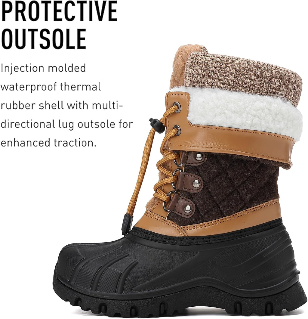 Kids Waterproof Snow Boots for Girls & Boys Winter Insulated Warm Fur Lined Non-Slip Ankle Shoes
