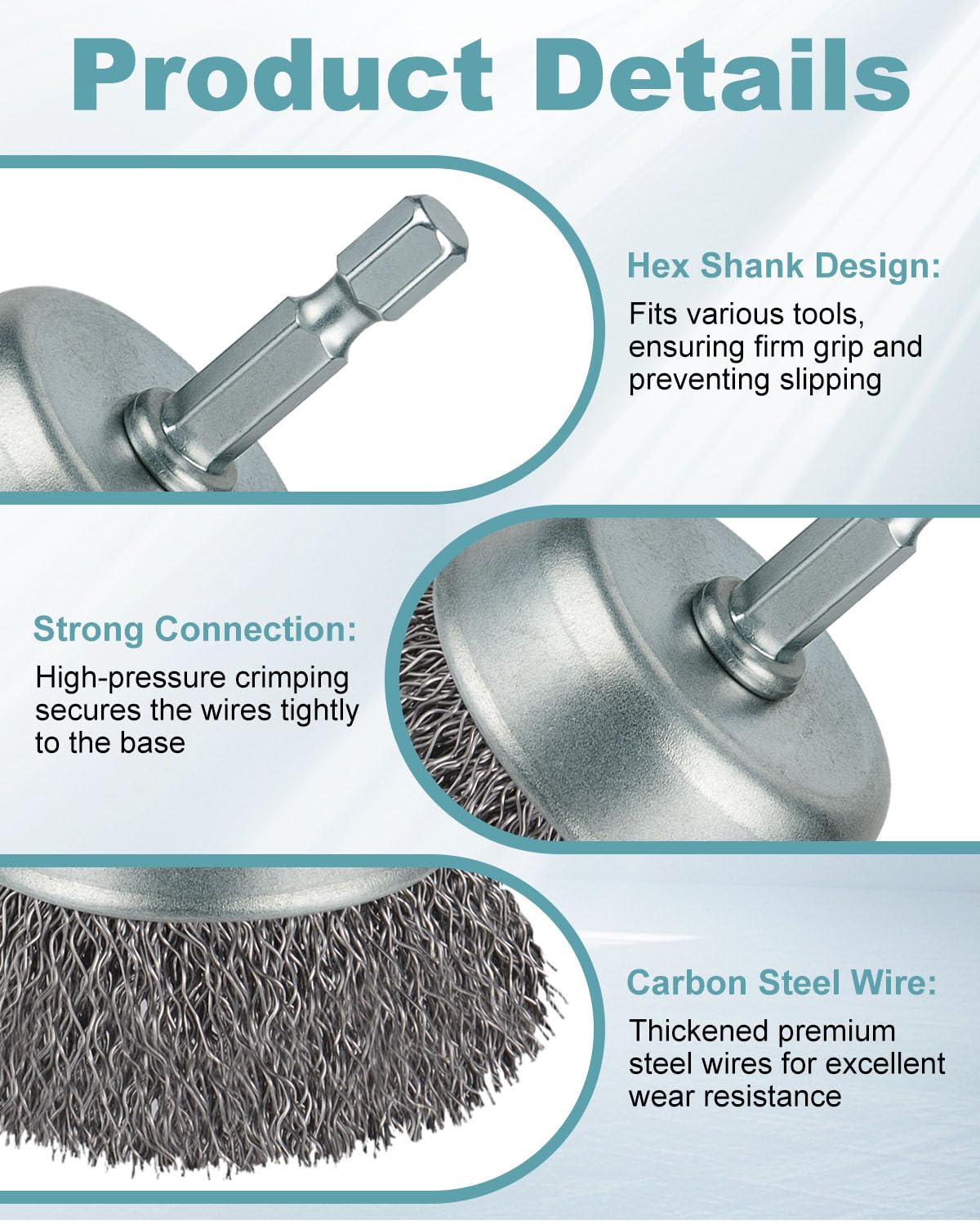 10 Pcs Wire Brush for Drill, Coarse Carbon Steel Crimping Wire Wheel