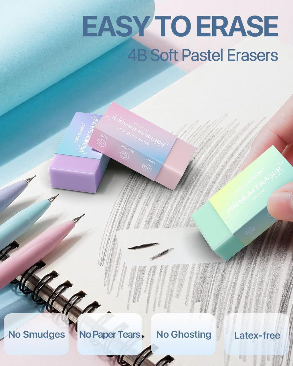 Cute Mechanical Pencil Set, 0.7mm Medium Point, 6-Count Pack | 360 HB/2B Leads, 3 Erasers, 9 Eraser Refills, Storage