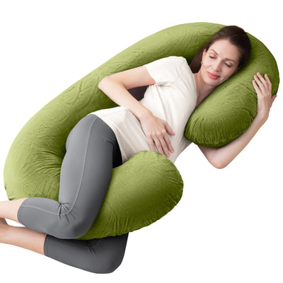 Pregnancy Pillow, C Shaped Full Body Pregnant Women Sleeping Pillow for Maternity Support with Cover (Green)