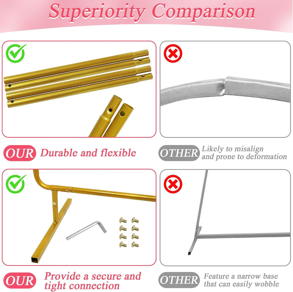 Metal Wedding Arch Backdrop Stand for Parties 6.6FT Gold Balloon Arch Square Frame Kit Pipe and Drape Stand Floral