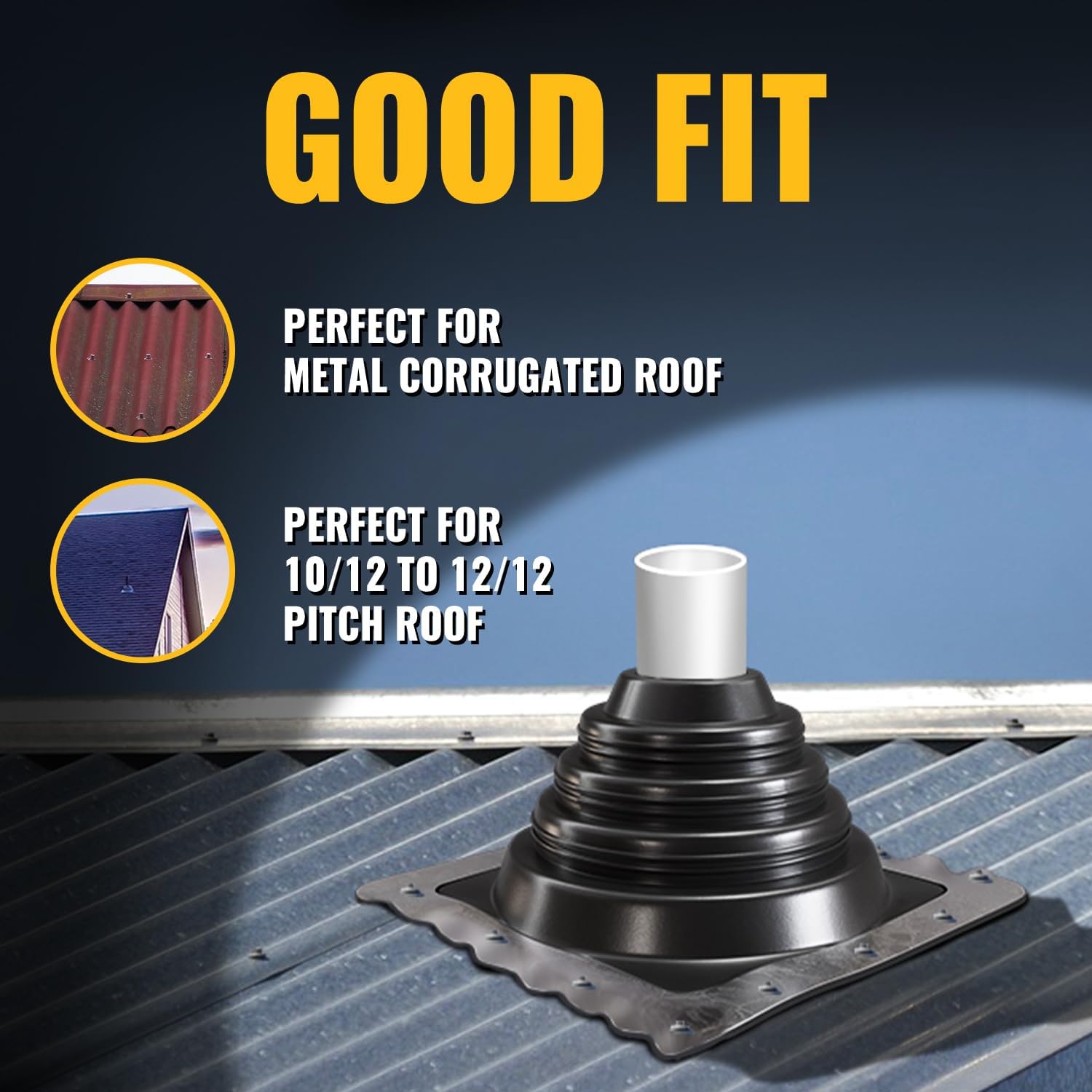 #1 Metal Roof Pipe Flashing, Silicone Roof Vent Boot, Black, 1-Pack