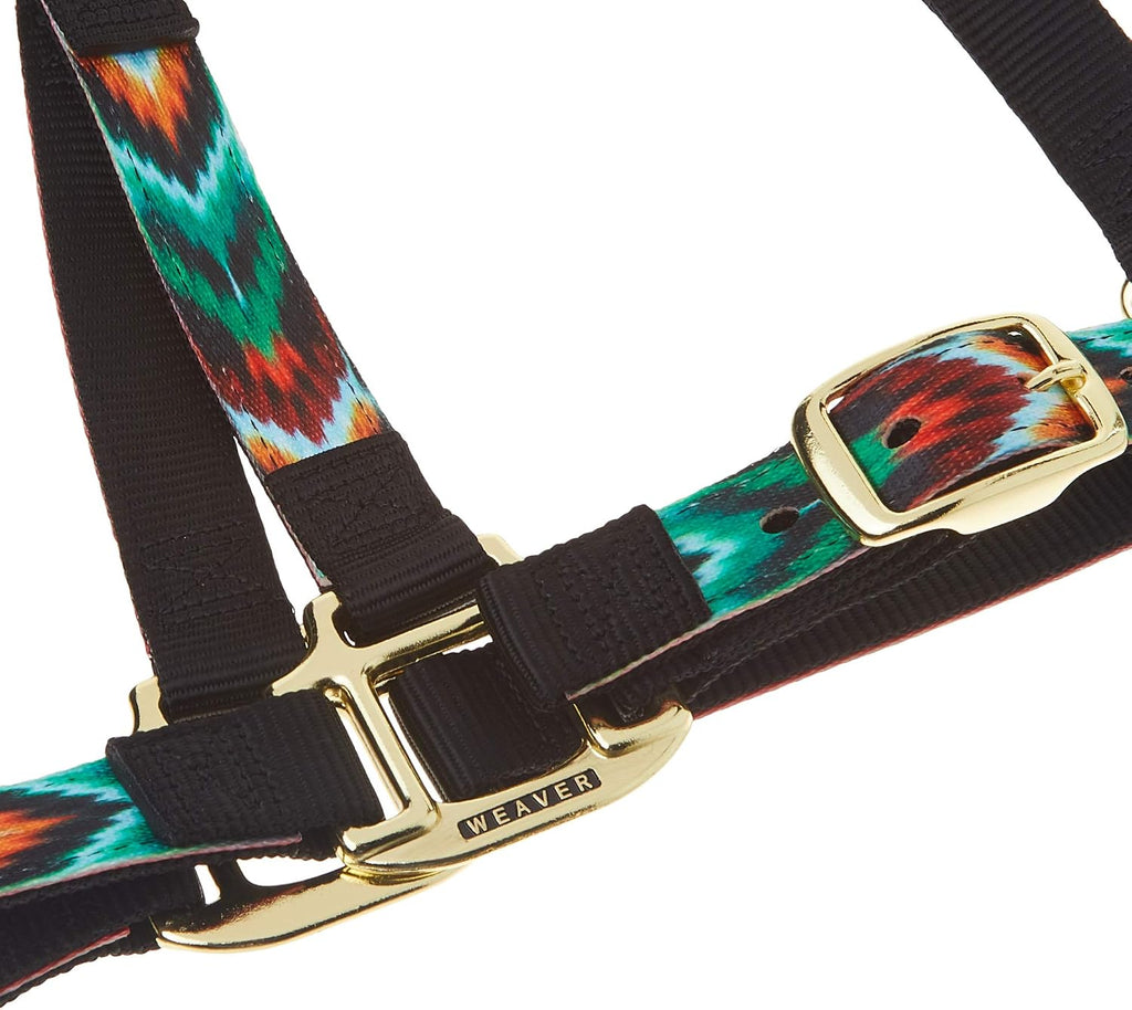 Nylon Horse Halter, Patterned Webbing, Adjustable Chin & Throat Snap Halters for Horses, Equine Tack,Average Size