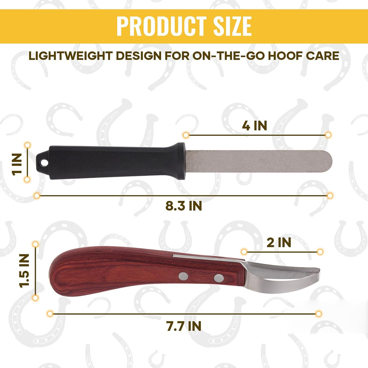 Hoof Knife with Sharpener, 2 PCS Professional Farrier Kit, Curved Stainless Steel Trimming Knife & 400/800 Grit