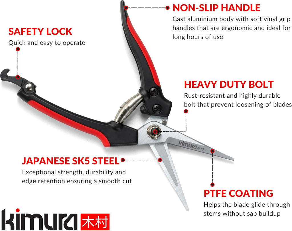 8" Pro Pruning Scissors, Premium Japanese SK5 Hi-Carbon Steel Blades, Non-Slip Vinyl Coated Handles, Lightweight &