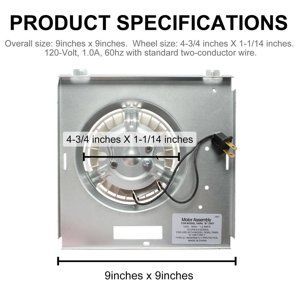 769RL B Unit Bathroom Fan Motor Replacement S0504B000