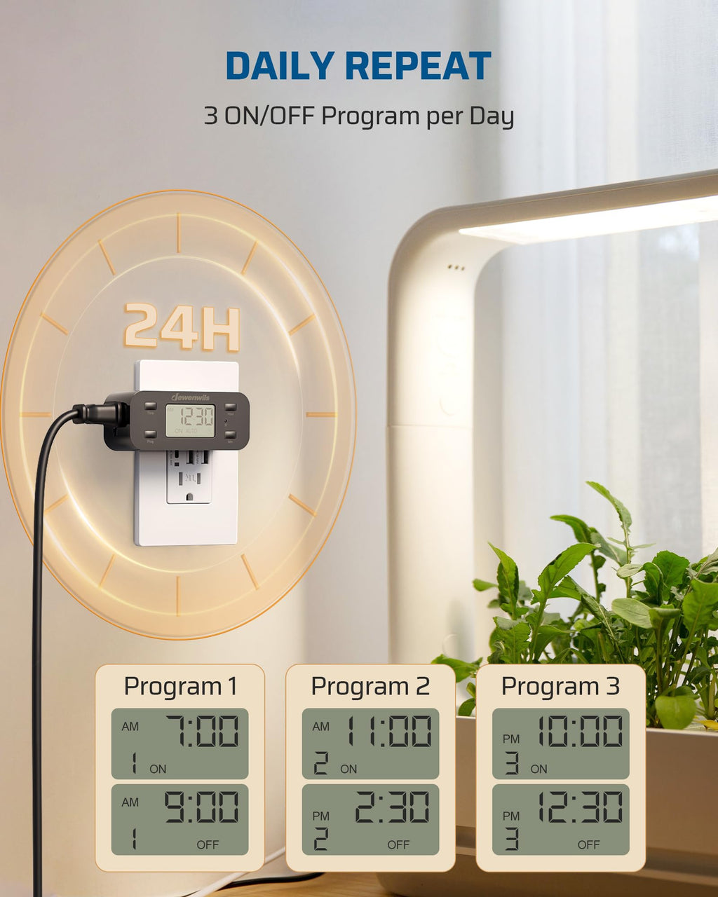 DEWENWILS Indoor 24 Hour Programmable Digital Timer Outlet, 1 Outlet,1 Pack
