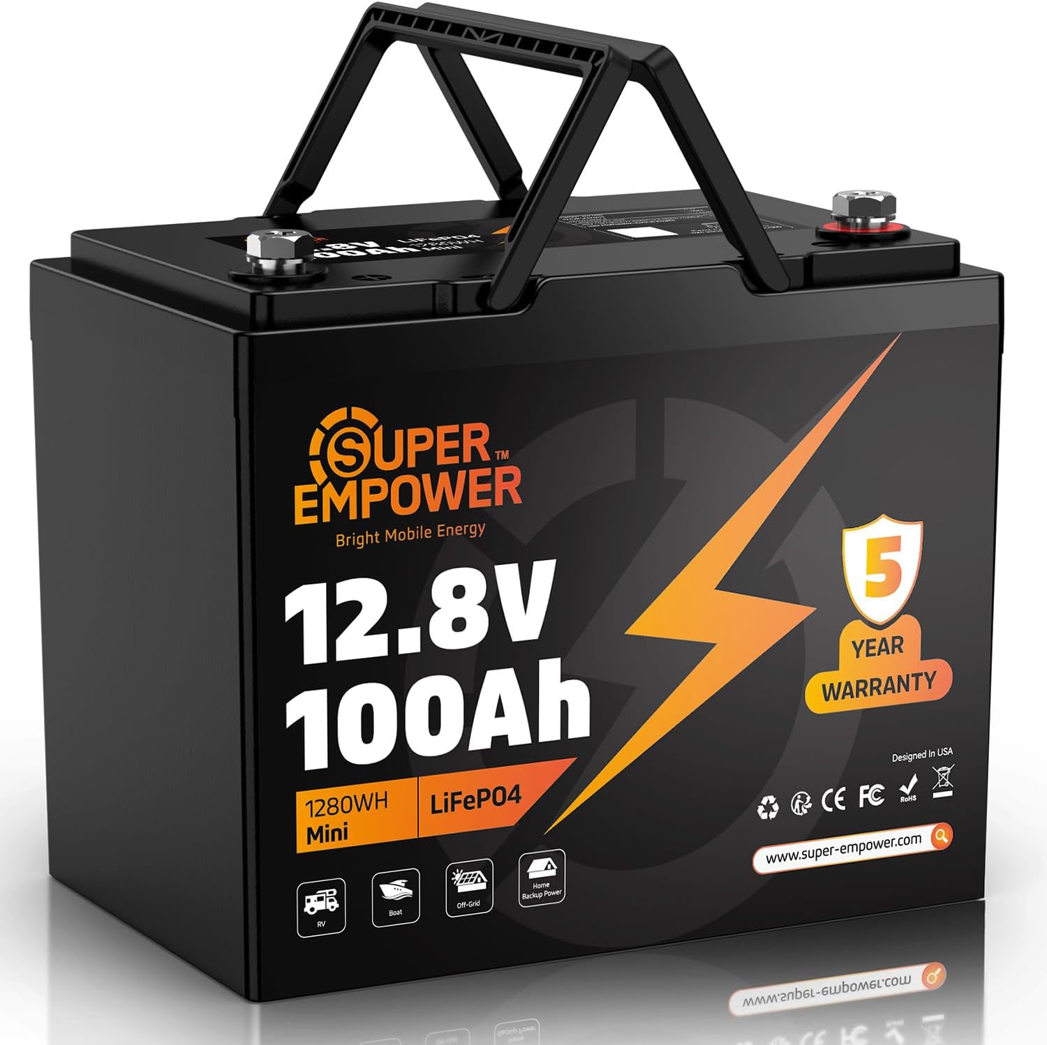 12V 100Ah LiFePO4 Battery, Group 24 Deep Cycle RV/Trolling Motor Battery | 1280Wh Capacity, 100A BMS, Low-Temp
