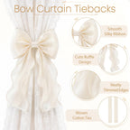 Curtain Tiebacks, French Silky Bow Curtain Holdbacks, Beige, 2 Pcs