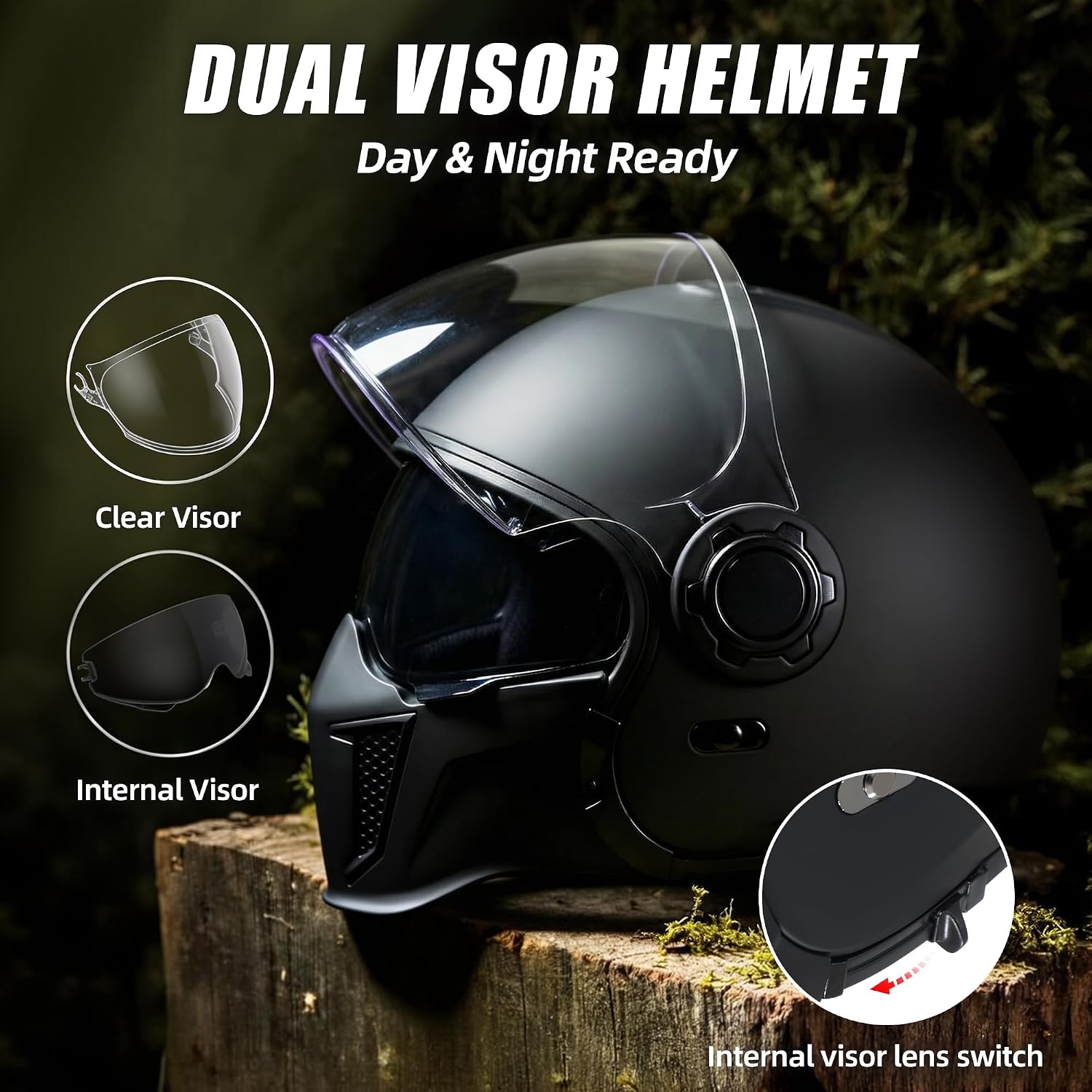 Convertible Full Face Motorcycle Helmet DOT Approved for Men Women | Detachable mask transforms to 3/4 open face