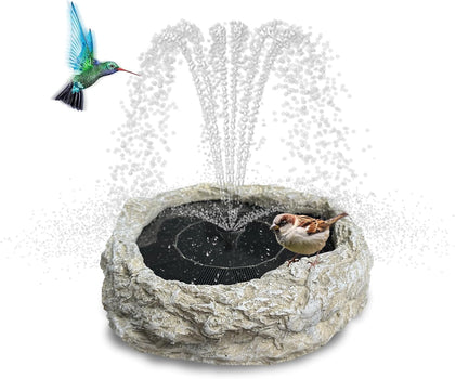 Solar Fountain for Bird Bath with Solar Panel Resin Granite Rock Solar Water Fountain Pump for Bird Bath Outdoor