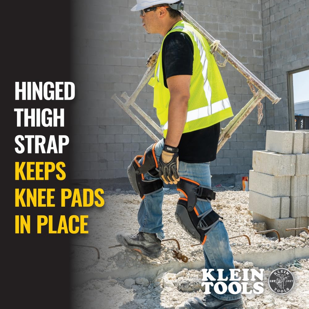 60491 Hinged Knee Pads, Heavy Duty Gel Foam Protective Knee Pads with Quick-Fasten Buckle and Thigh Strap, Black