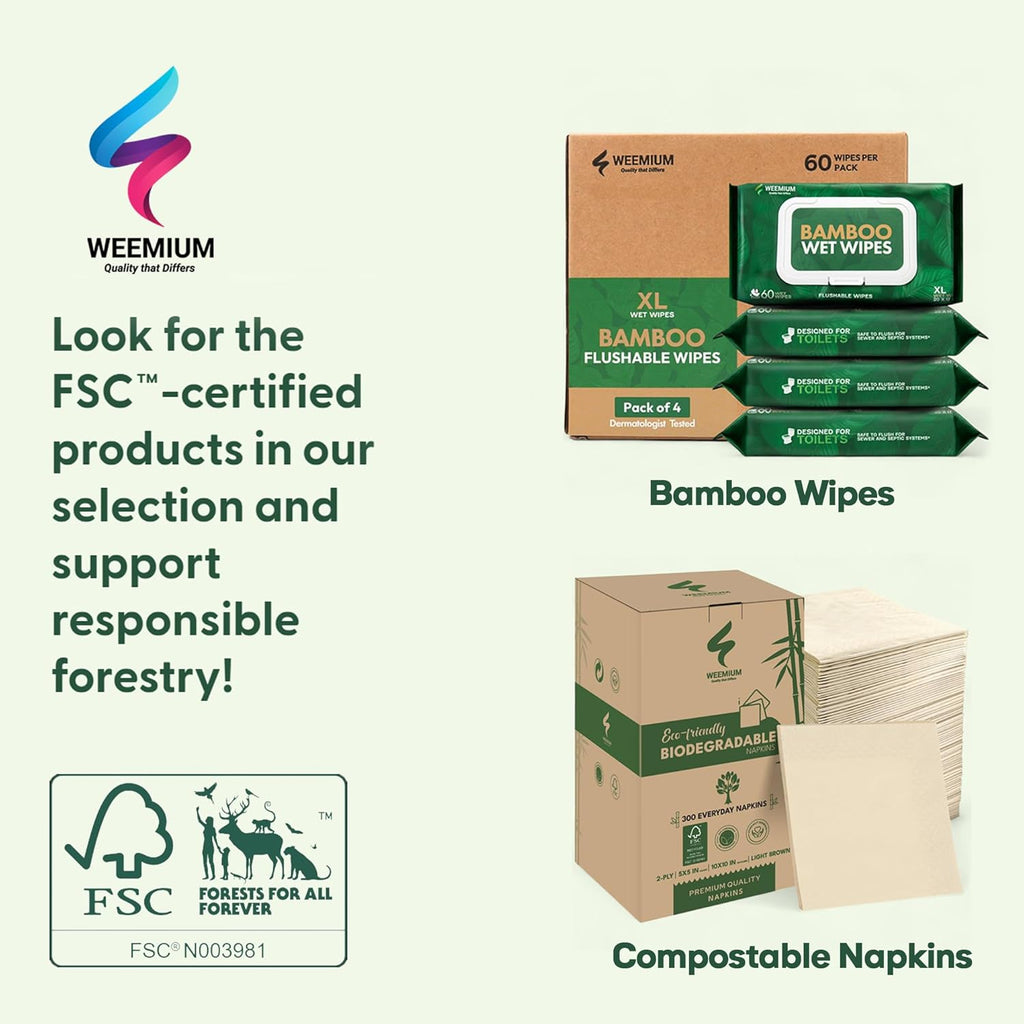 Compostable Napkins Disposable - FSC Certified - Pack of 300, 2-Ply