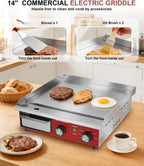 14"x11.8" Commercial Electric Griddle with 5 Minute Reminder Timer