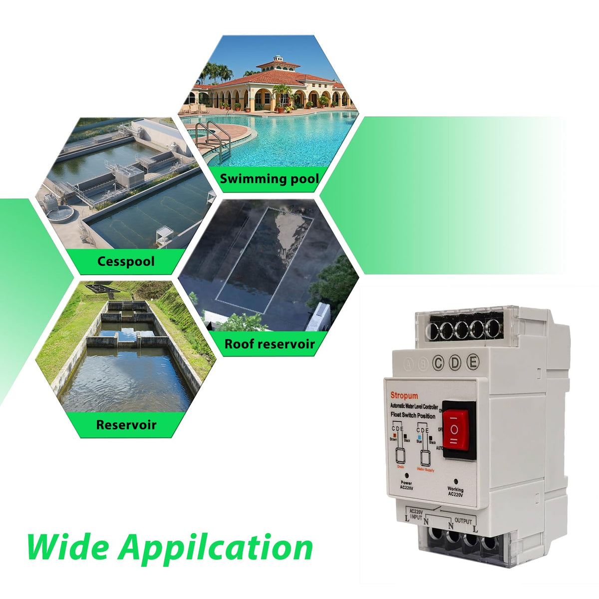 Stropum AC 220V Sump Pump Float Switch Controller,Automatic Water Level Control, Liquid Level Sensor Detector Relay with 9.8Ft Float Switch for Sewage Pump, Water Tank, Septic Tank,FL-4