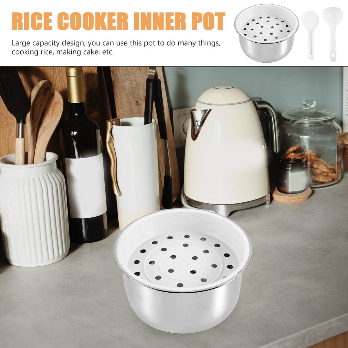 Hemoton Rice Cooker Inner Pot Replacement 3L Silver