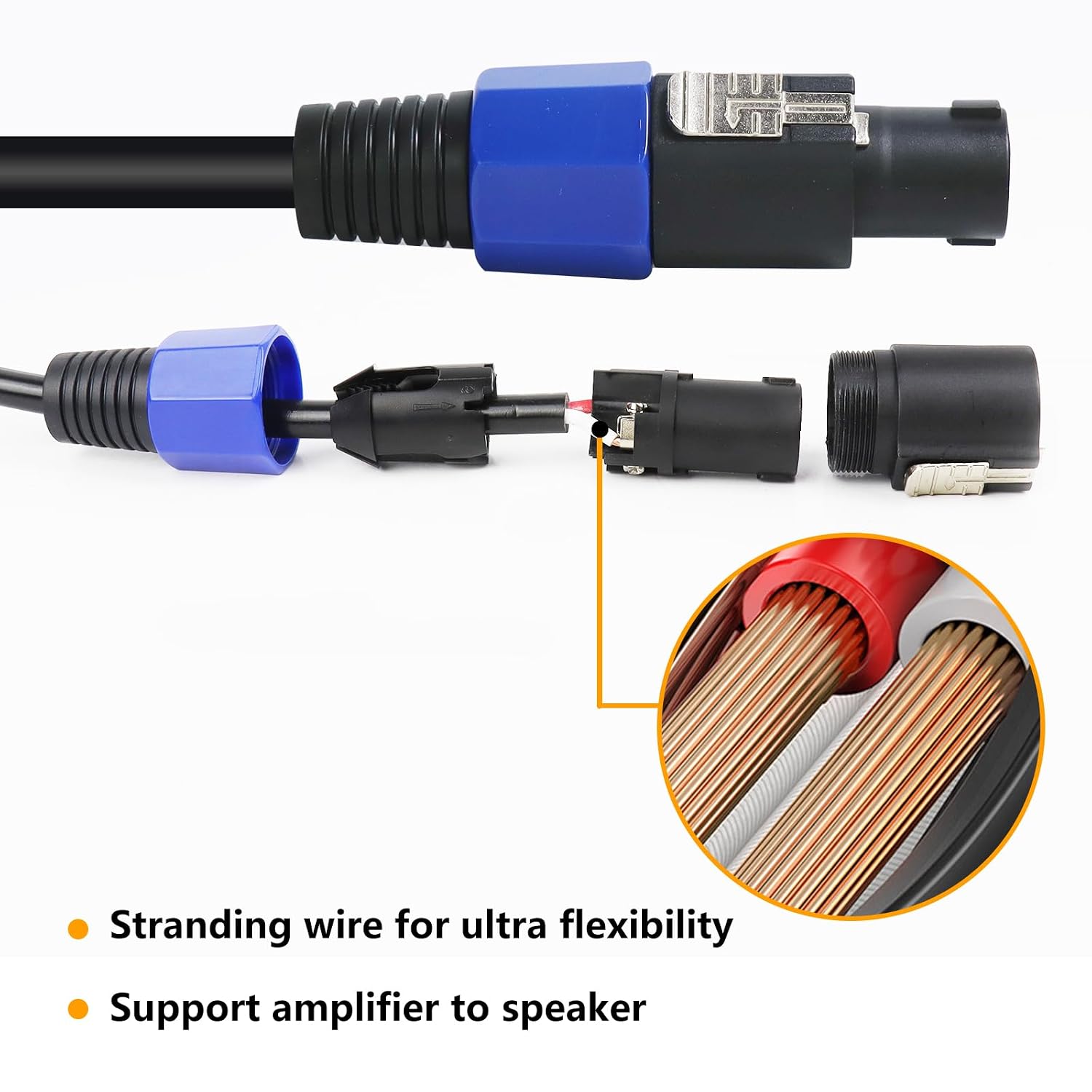 1-Pack 20 Feet Speakon to Speakon Cable - Heavy Duty NL4FC Speak-On Male Cables with Twist Lock for Live Performance