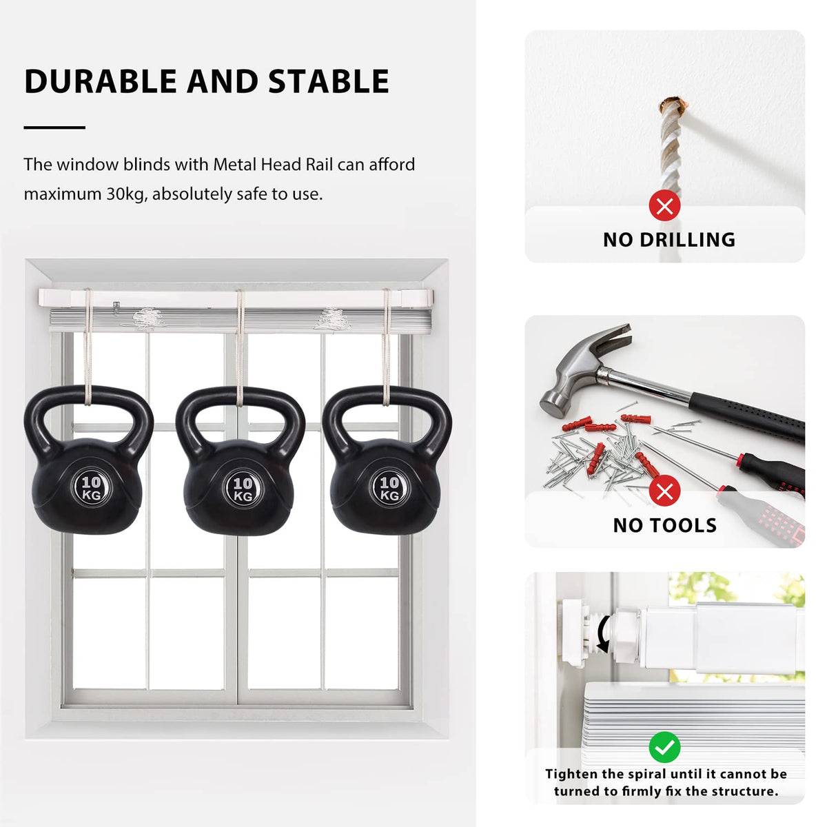 No Drill 1" Vinyl Mini Blinds, 47" W x 64" H, White