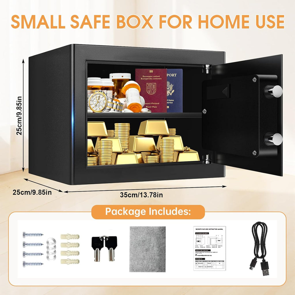1.2 Cub Small Fireproof Safes for Home, Digital Home Safe Fireproof Waterproof with Programmable Keypad, Spare Keys