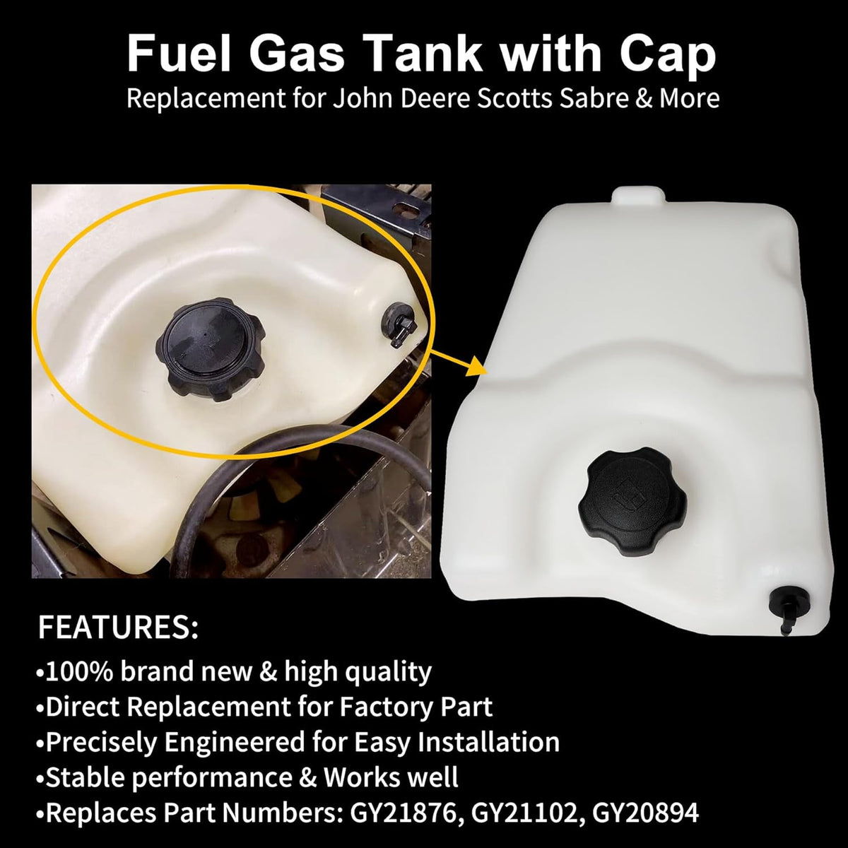 GY21876 Gas Fuel Tank, Plastic Gas Tank Compatible with100 Series, include D140 L100 L108 L110 L111 L118 L130 LA105