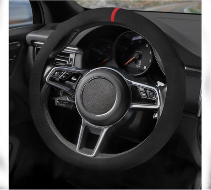 Suede Steering Wheel Cover with Upgraded Silicone Inner Ring, Breathable, Anti-Slip, Leather Universal 14.5 to 15