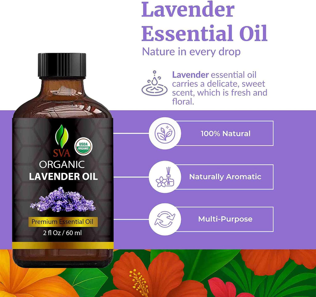 SVA Organic Lavender Essential Oil with Dropper, 2 Fl Oz (60 ml) | Lavender Oil for Diffuser, Humidifier, Linen