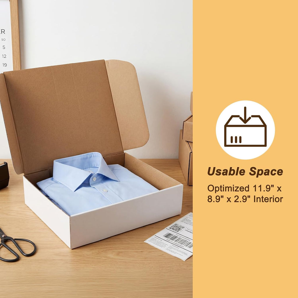 12x9x3 White Shipping Boxes, 25 Pack Corrugated Mailer Boxes for Small Business Packaging, Quick Fold Cardboard