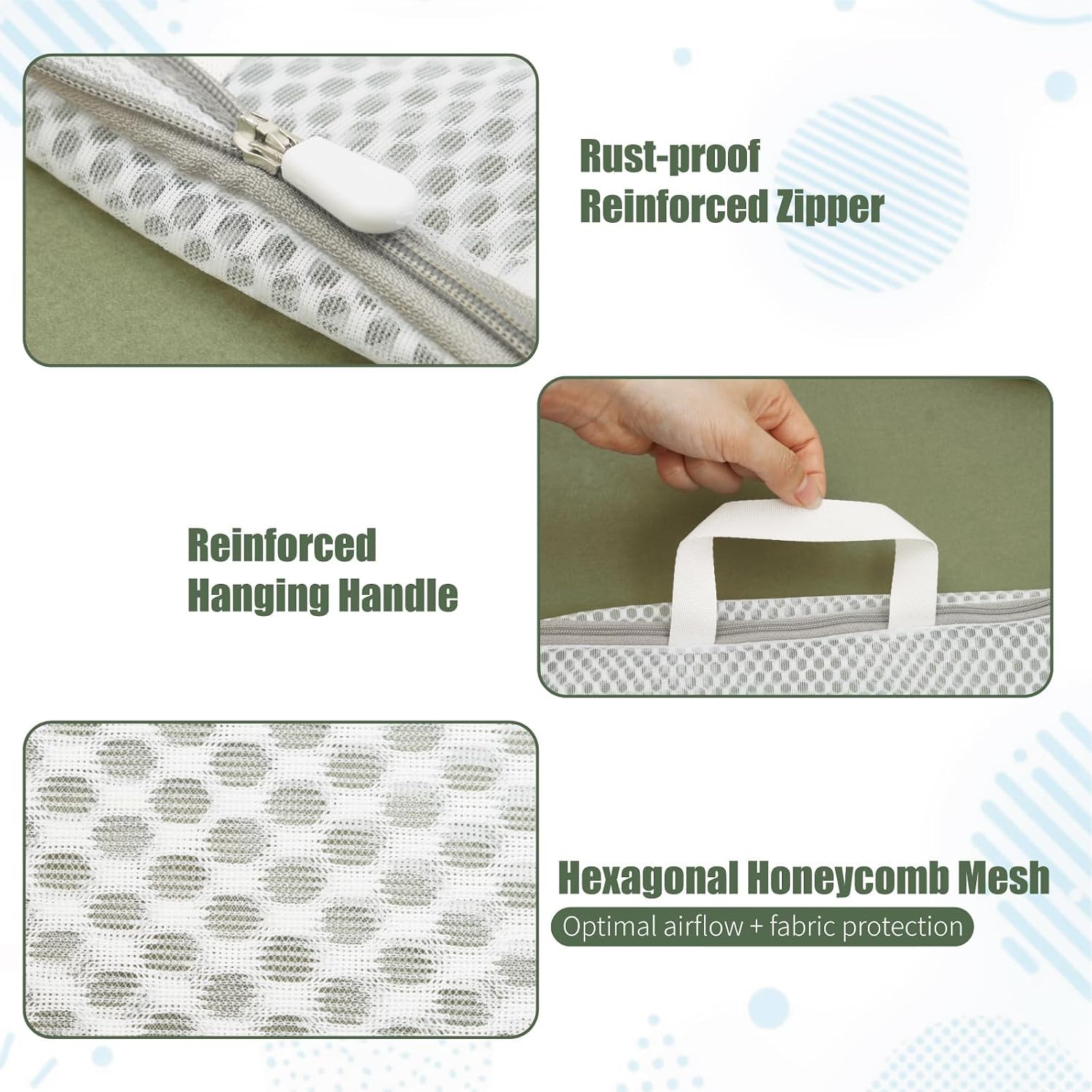 GWT 4Pcs 3D Mesh Laundry Bags with Hanging Handles (S/M/L/XL) - Durable Zippered Wash Bags for Delicates, Shoes &