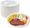 Compostable Disposable 3 Compartment Paper Plates, 10 inch, White