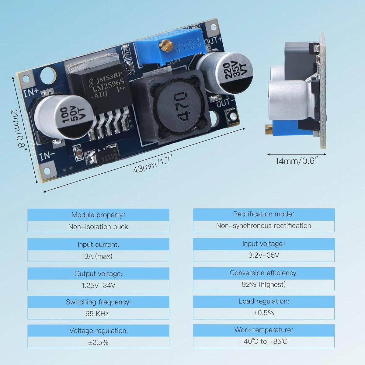 10PCS LM2596 DC-DC Buck Converter Step Down Module, 3.0-40V to 1.5-35V Adjustable Voltage Regulator Power Supply