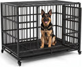 48 Inch Heavy Duty Dog Crate Cage with Wheels, Indestructible and Escape Proof Steel Kennel Indoor for High Anxiety