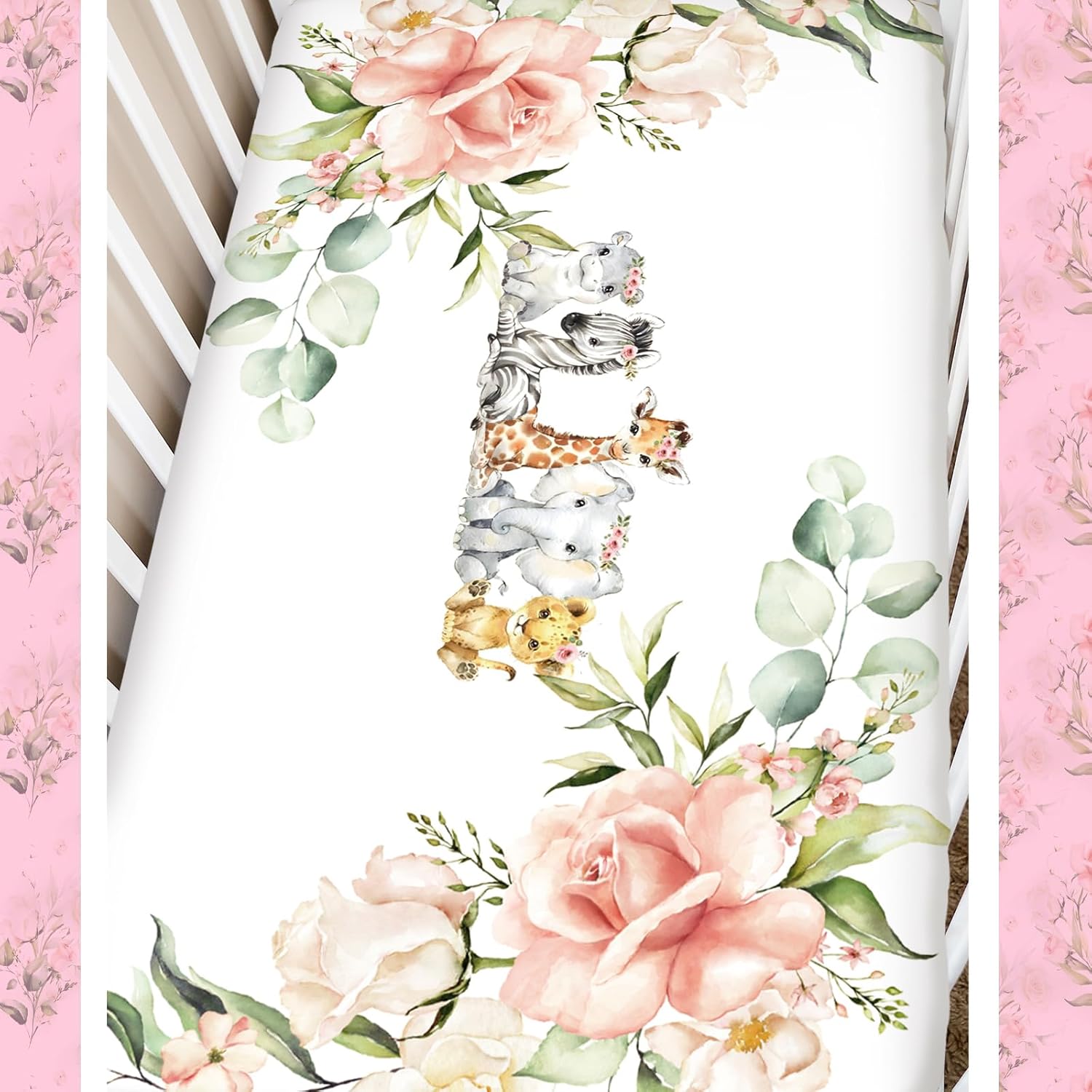3 Pcs Baby Crib Bedding Set Safari Animals Dinosaurs Bear Woodland Animals Jungle Crib Set Includes Quilt, Fitted