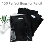 100 Black Plastic Bags With Handles 12x15 Merchandise Bags