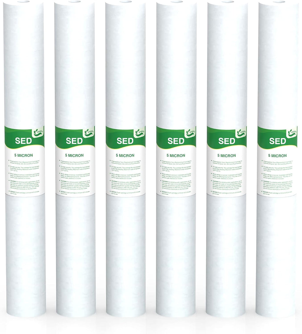 5 Micron Water Filter 20" x 2.5" Replacement Cartridge, 6-Pack