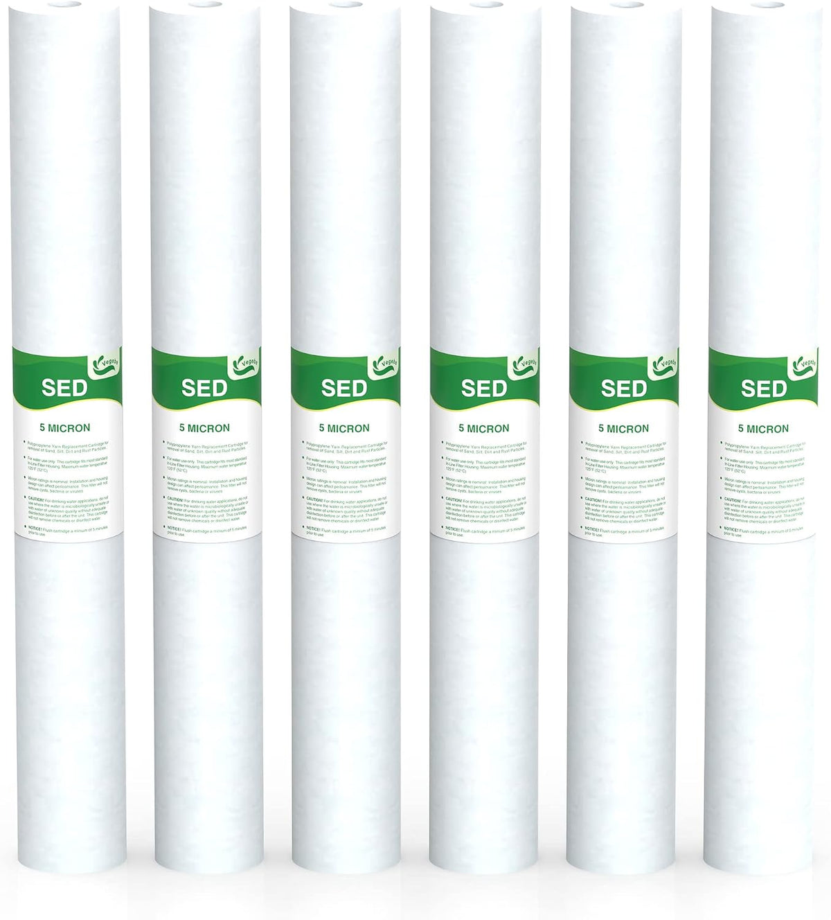 5 Micron Water Filter 20" x 2.5" Replacement Cartridge, 6-Pack